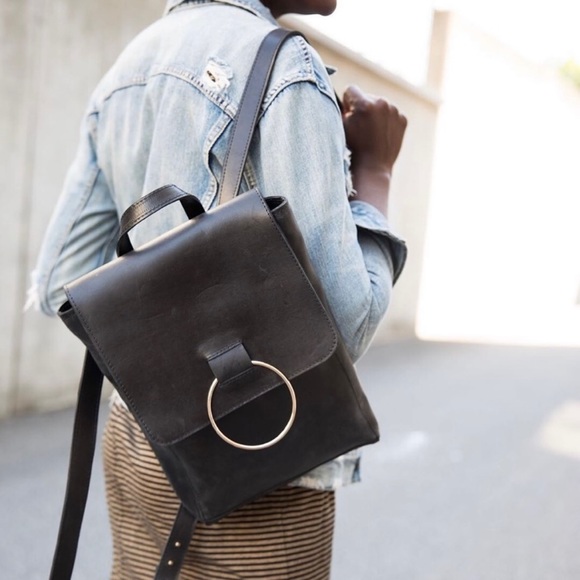 Able Handbags - Able Fozi Black Leather Backpack